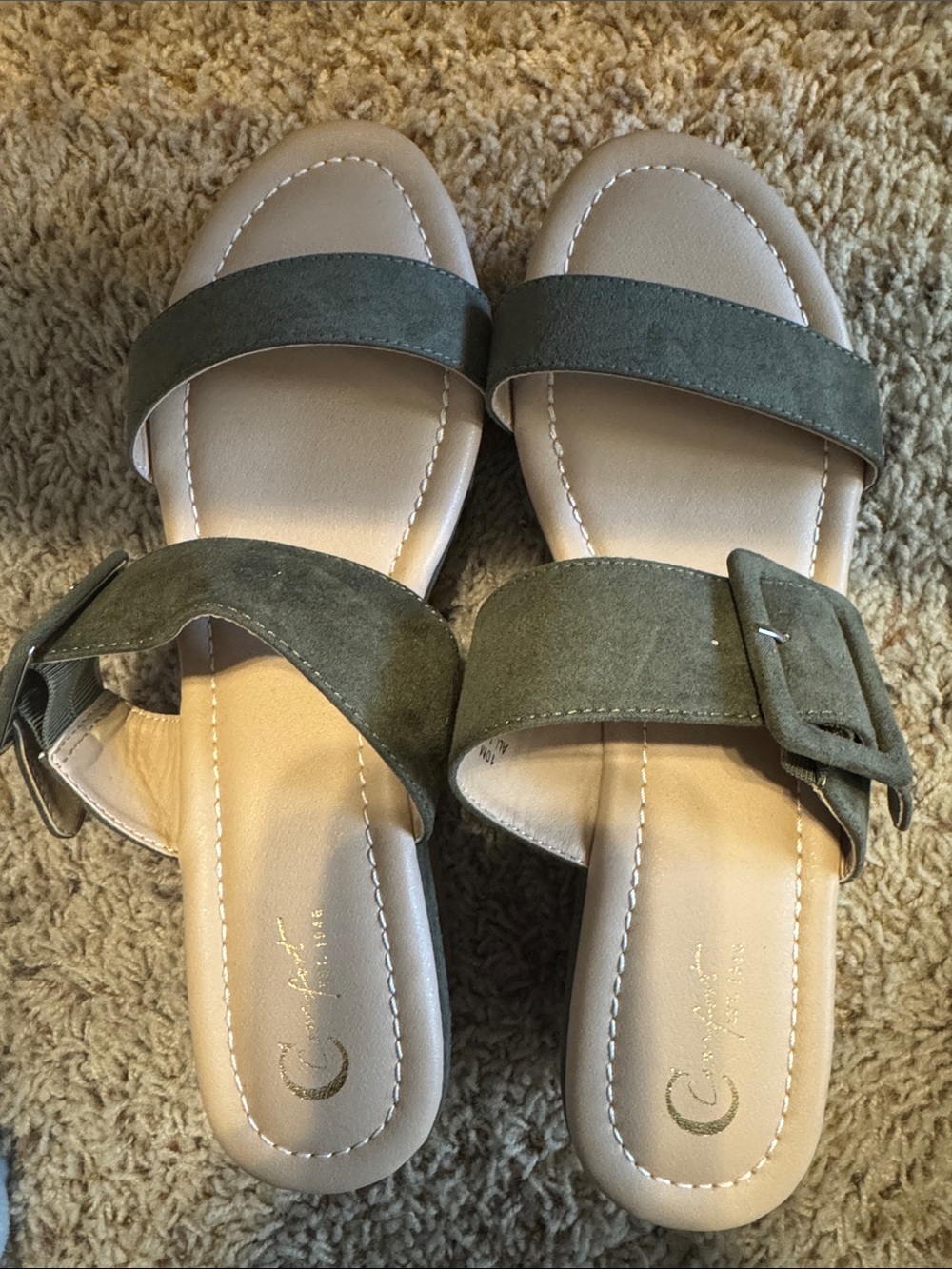 Casual Olive Green Slide Sandals with Buckle
